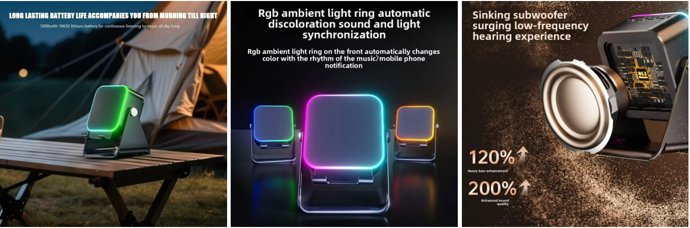 5-in-1 Bluetooth Speaker with Phone Stand
